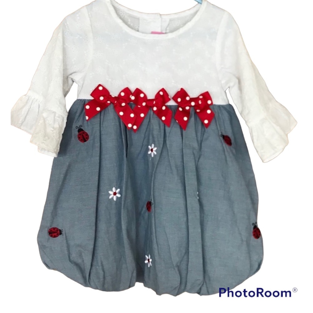 Goodlad Girls Ladybug Chambray Bubble Style Dress Size 4